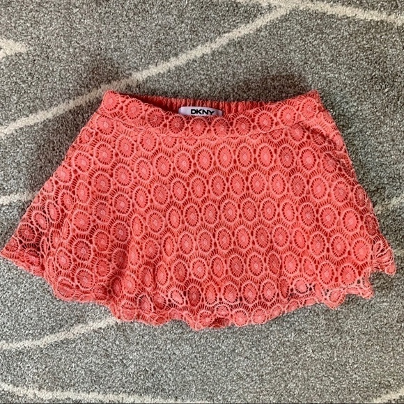DKNY Peach Coral Crochet Lace Circle Skirt w/ Shorts 5 - Picture 1 of 4